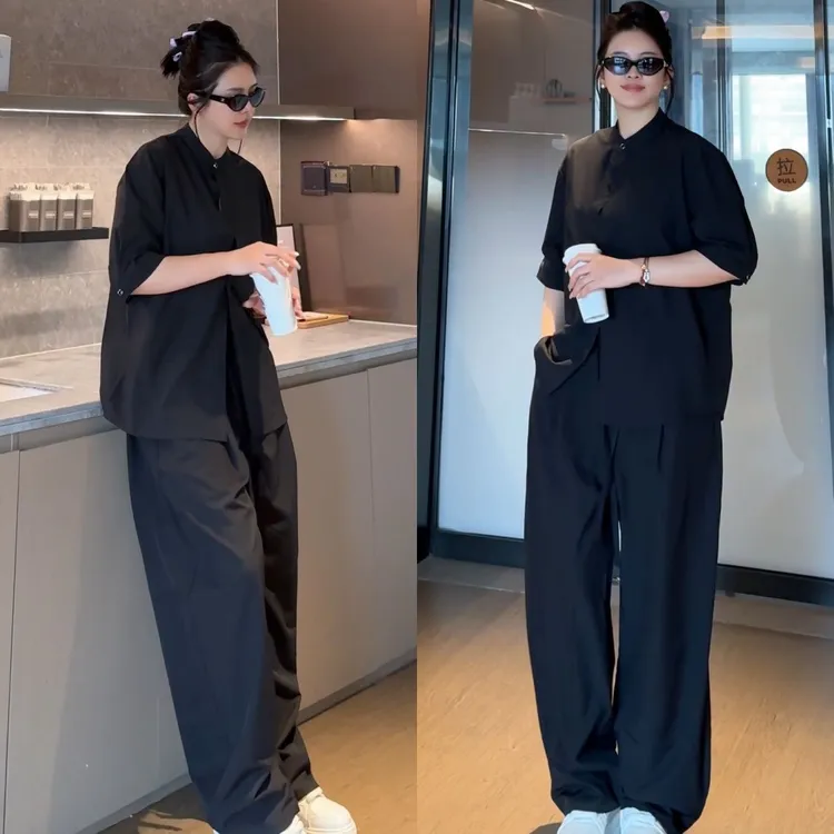 休闲风夏季衬衫短袖长裤时尚套装韩版休闲上衣迷彩风痞帅垂感潮流