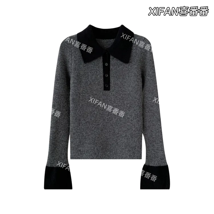 长袖针织女厚款冬季翻领毛针织衫毛衣女装polo时尚