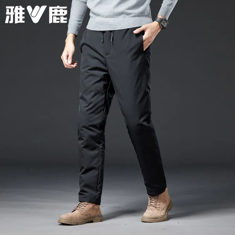 雅鹿羽绒裤男外穿中老年人加厚保暖鸭绒防风高腰加长宽松大码棉裤