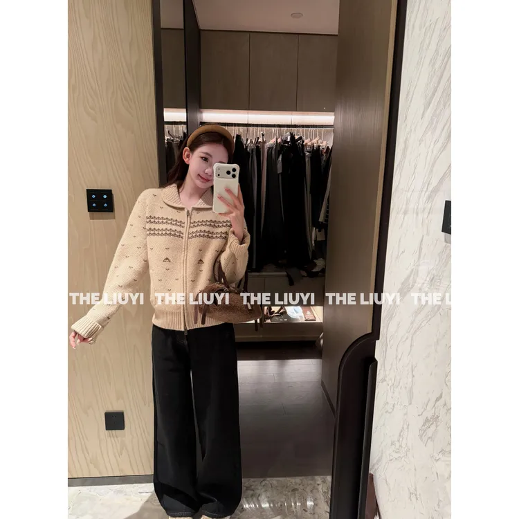 【LIUYI】热奶茶～重磅100全羊毛费尔岛提花宽松毛衣外套51030A8