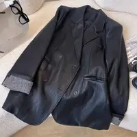 W阿薇-早秋欧货挽袖西服版皮衣外套