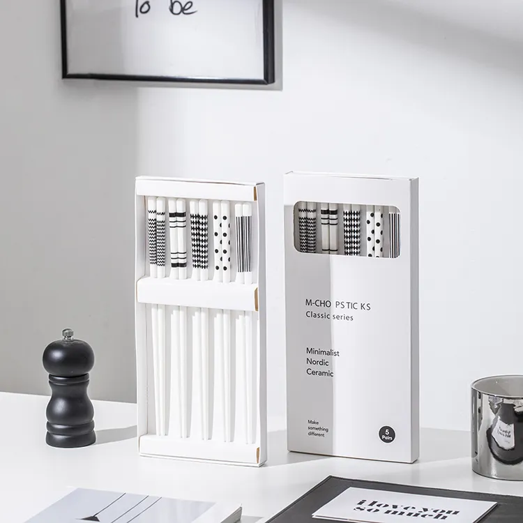 轻奢赫本风陶瓷筷子创意家用耐高温送礼5双装一人一筷网红简约