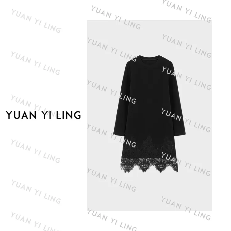 袁艺灵【古典派对】优雅延伸蕾丝拼接宽松连衣裙7090