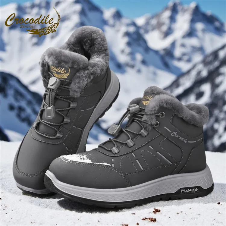 【唐京阁专属】鳄鱼恤羊毛雪地靴保暖冬季时尚高帮棉鞋一脚蹬防滑耐磨零下中老年