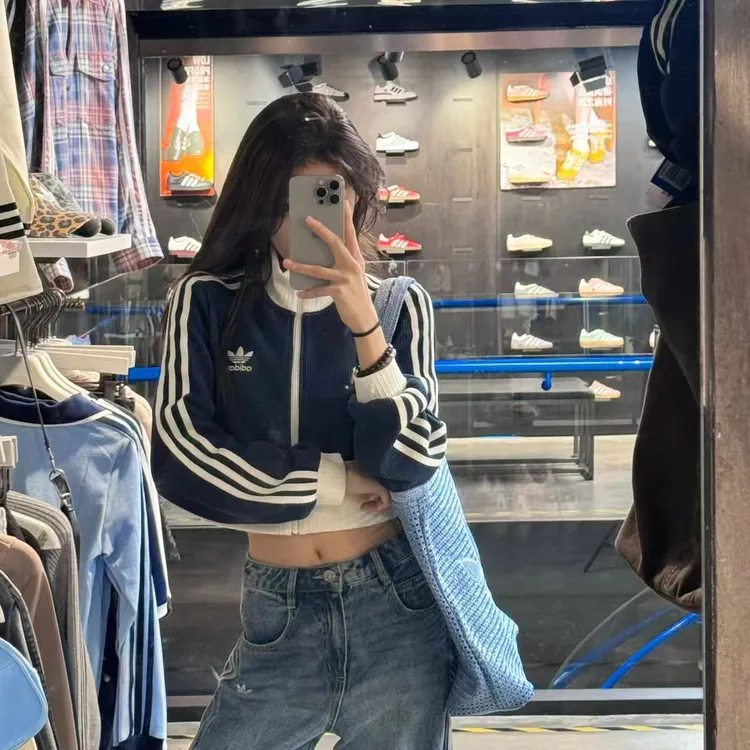 ADIDAS 三叶草CROP TRACKTOP复古短款立领运动修身夹克外套KC2646