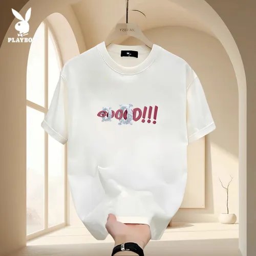 花花公子创意百搭索罗娜冰感男短袖T恤休闲运动夏季半袖t韩版简约