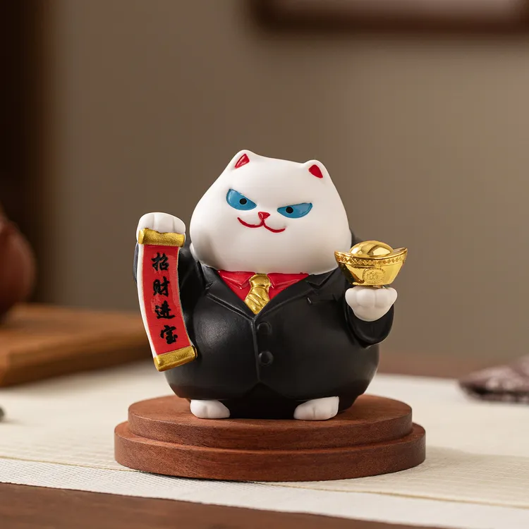 创意陶瓷可爱猫咪招财进宝老板摆件客厅办公桌面装饰工艺品招财猫