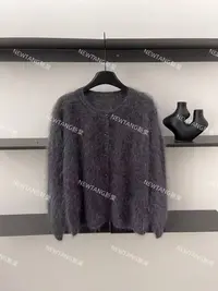【高品】52灰色圆领毛衣外套女新款高级感超好看长袖软糯针织开衫