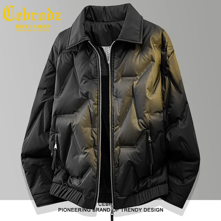 法国Cebrodz男士羽绒服冬季新款中年翻领休闲防风保暖轻薄外套潮