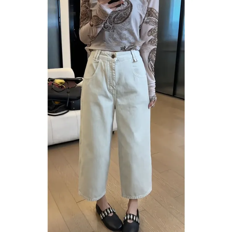 艾塔莉窄版阔腿牛仔裤女新款夏季显瘦大码直筒裤时尚九分裤小个子