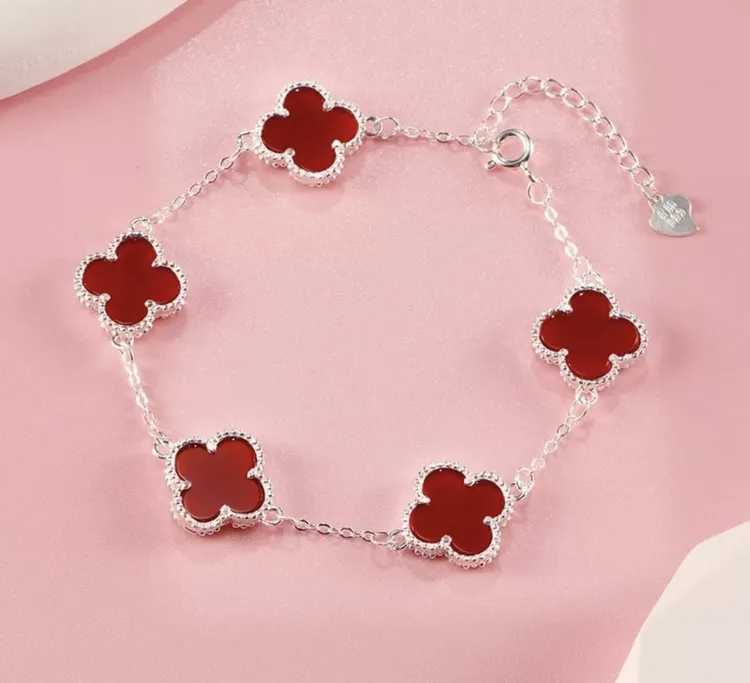 足银手链 四叶草手链 足银990时尚红色大号卡12mm百搭款 E20