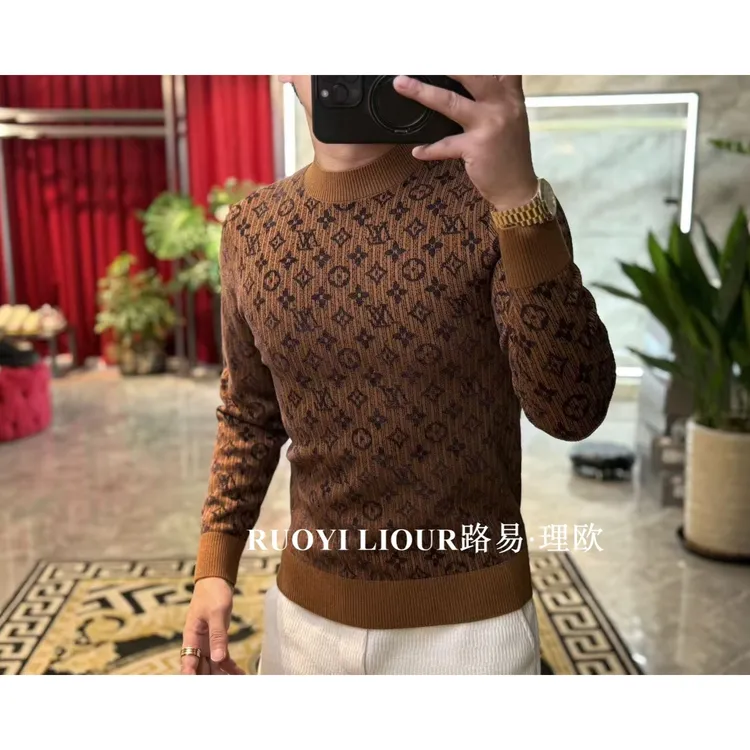 【路易理欧】欧货螺纹半高领印花设计时尚休闲天鹅绒羊毛衫0813