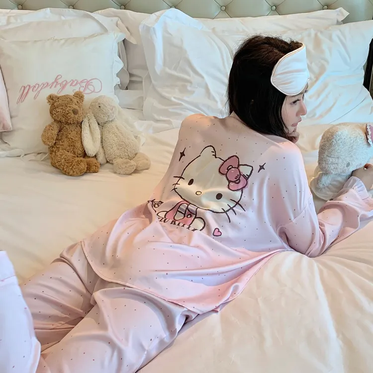 Hellokitty睡衣少女春秋季长袖长裤2025新款可爱粉色家居服套装