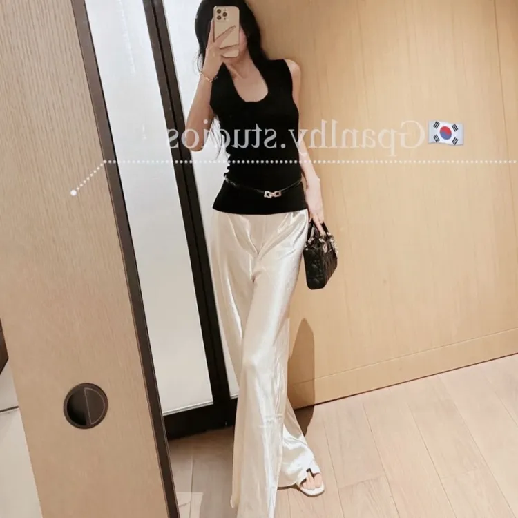 窄版白色醋酸缎面阔腿裤女夏垂感显瘦直筒气质洋气休闲拖地微喇