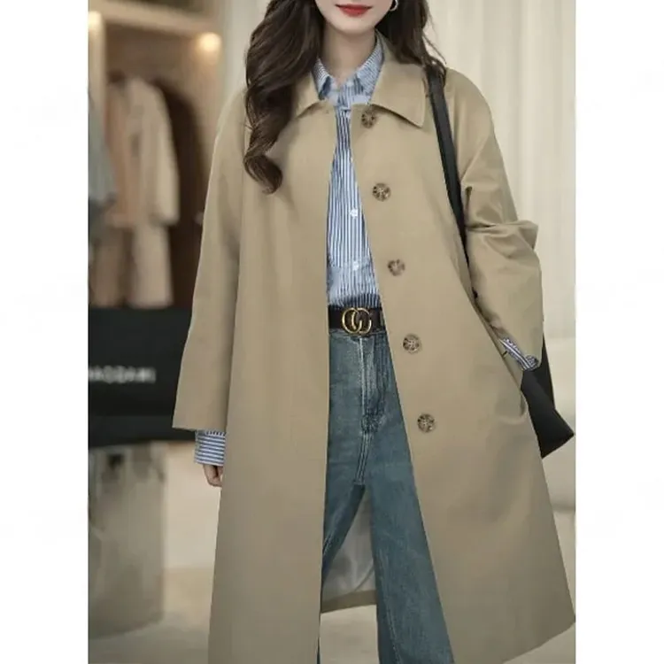 2025年春秋季新款韩版时尚纯色长款风衣女小众休闲百搭高级感上衣