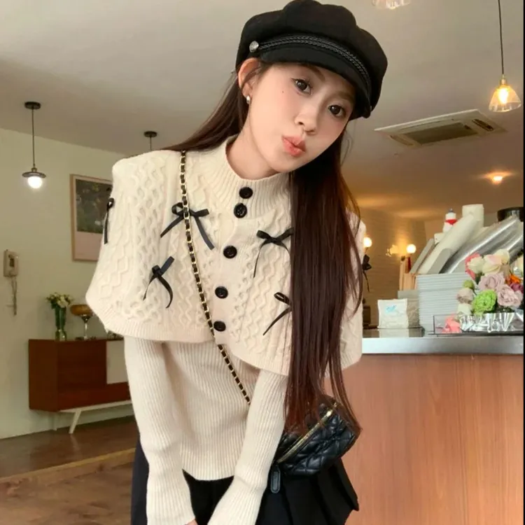 冬季新款温柔风时尚两件套毛衣打底针织秋冬上衣洋气