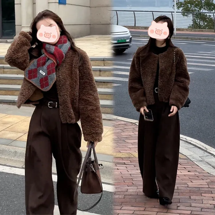 2025新款今年流行穿搭看见他美拉德色外套搭配显瘦休闲裤两件套女