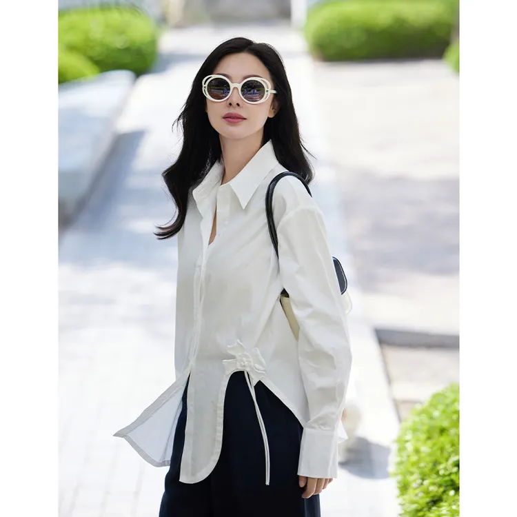 TRACYCHU白色立体手工花朵不对衬款衬衫法式风情千金清冷感秋冬款