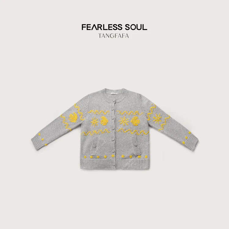 唐发发TFF 重磅高克重手工刺绣提花开衫重磅羊毛外套 825FM823 -