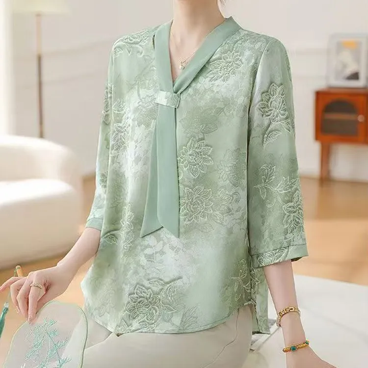 妈妈夏装减龄小衫2025新款洋气T恤中老女装宽松七分袖上衣母亲节