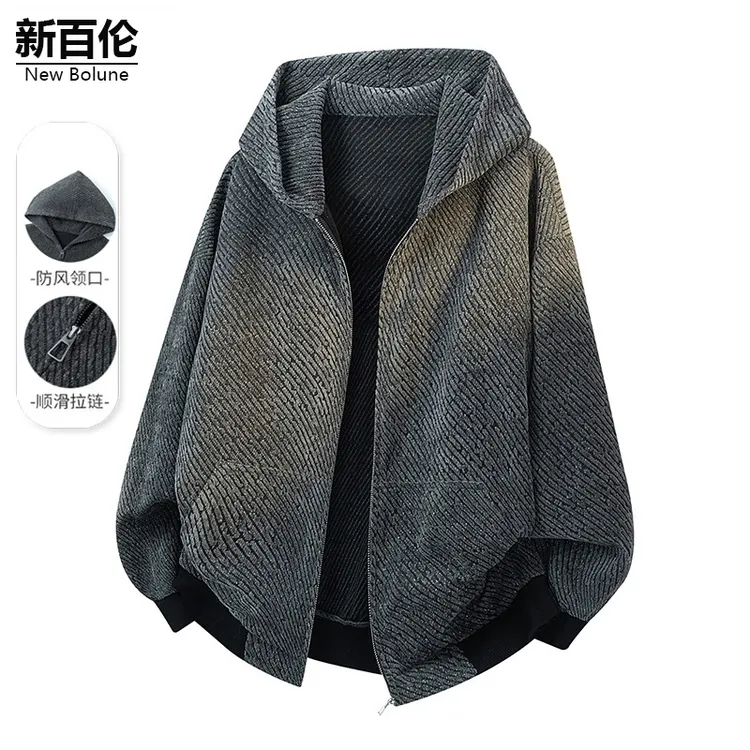 新百伦/NEW BOLUNE连帽夹克外套男痞帅针织秋冬撞色拼接休闲上衣