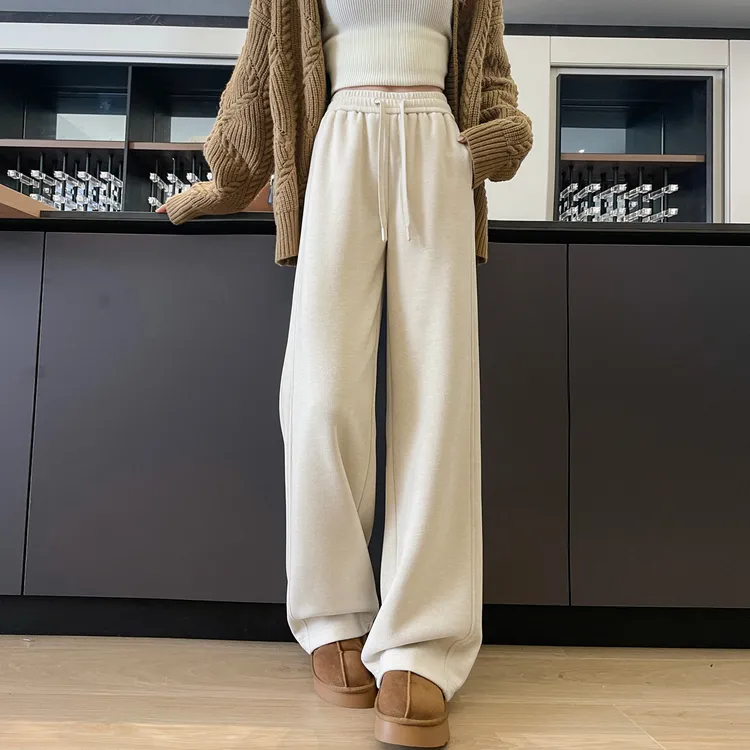 2025新款羊毛阔腿裤女小个子垂顺窄版直筒显瘦冬季时尚保暖糯米裤