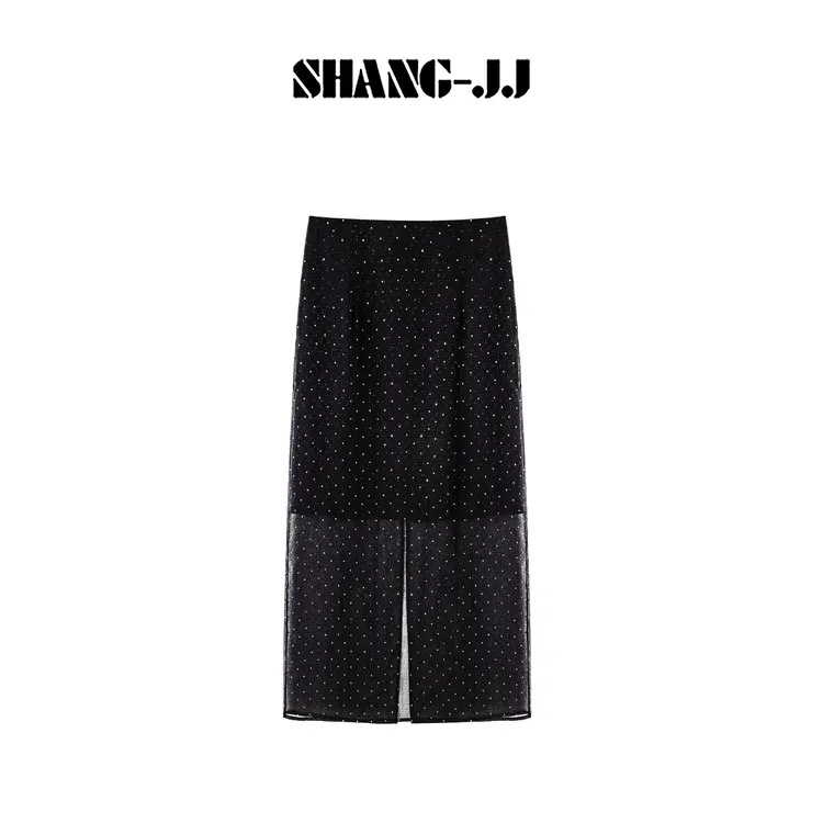 SHANG-JJ【满天星辰】25ss新款时尚真丝烫钻气质半身长裙q133667p