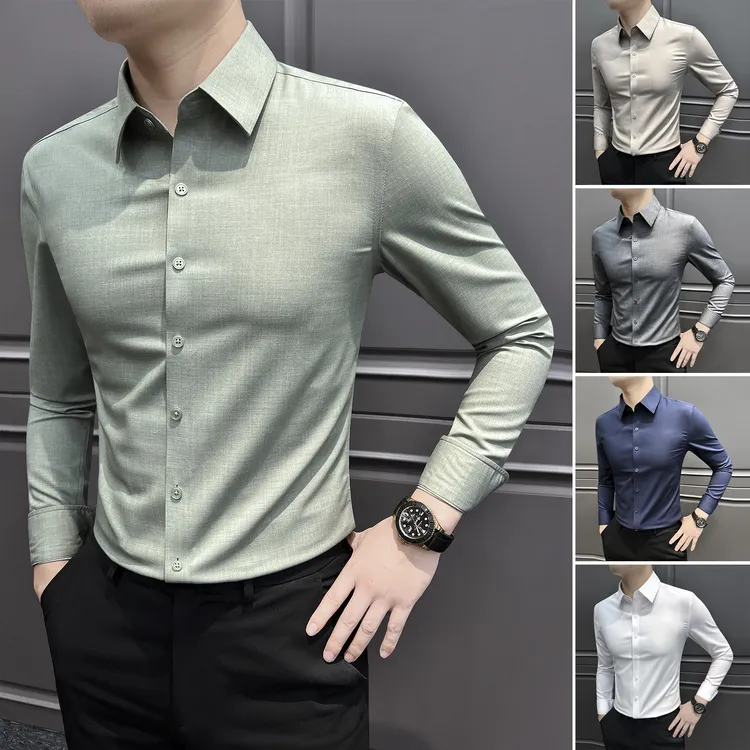 莫代尔无痕衬衫长袖男款2025新款秋季高级感男装商务休闲男士衬衣