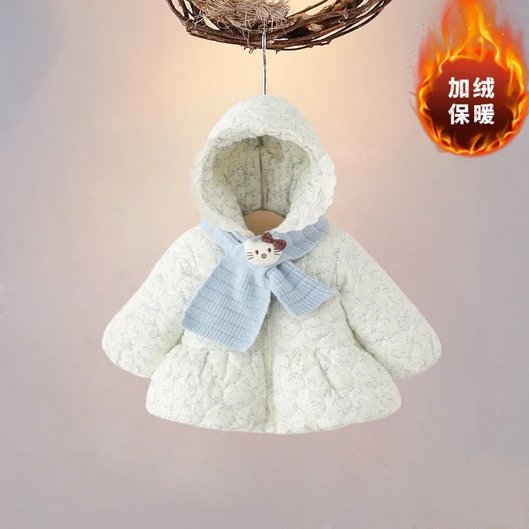 女童冬季加绒加厚棉服婴幼儿童新款冬装宝宝保暖可爱连帽碎花棉衣