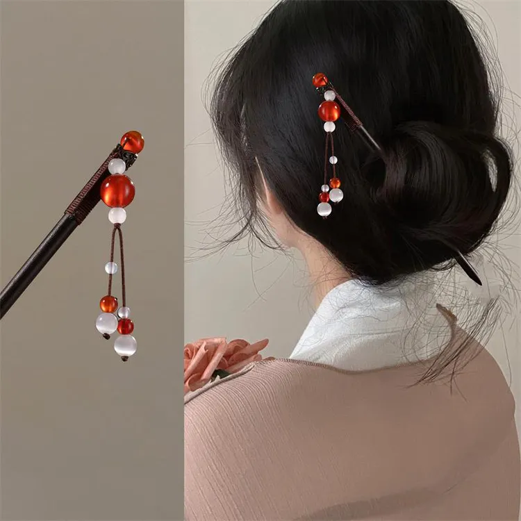 古风仙气简约木簪流苏步摇发簪子木头饰盘发汉服配饰古装发钗女