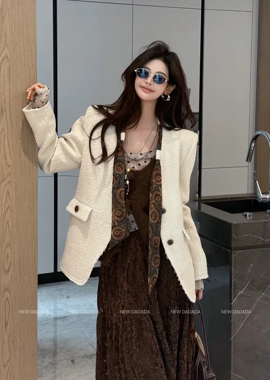 NEW DADADA小香风秋季百搭显瘦修身气质羽绒服西装CHZ1407