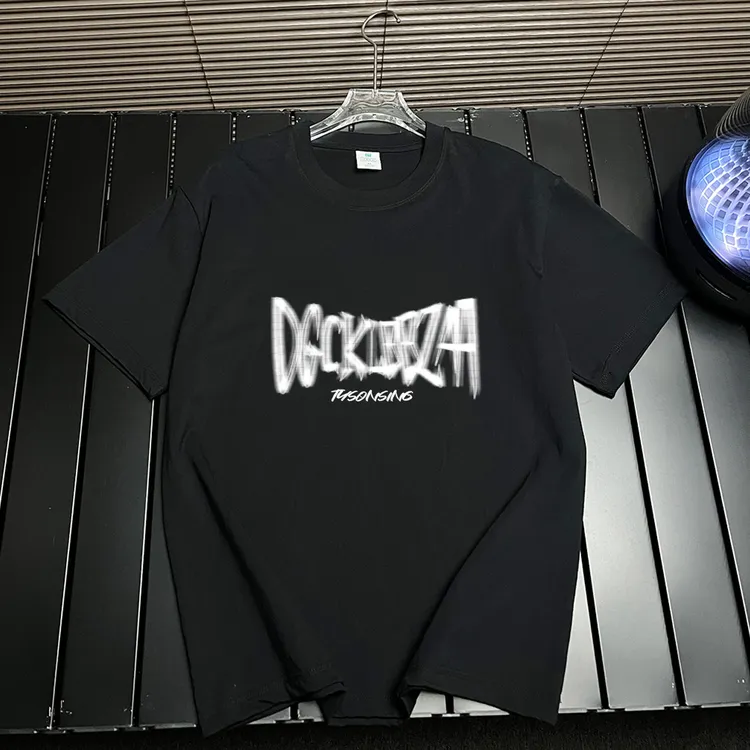 黑色T恤男女美式潮牌宽松2025夏天200-300斤短袖ins纯棉学生上衣