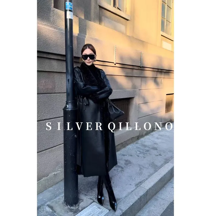 KIKI【浪漫之旅】冬季高级轻奢保暖中长款毛毛外套大衣5Q32176