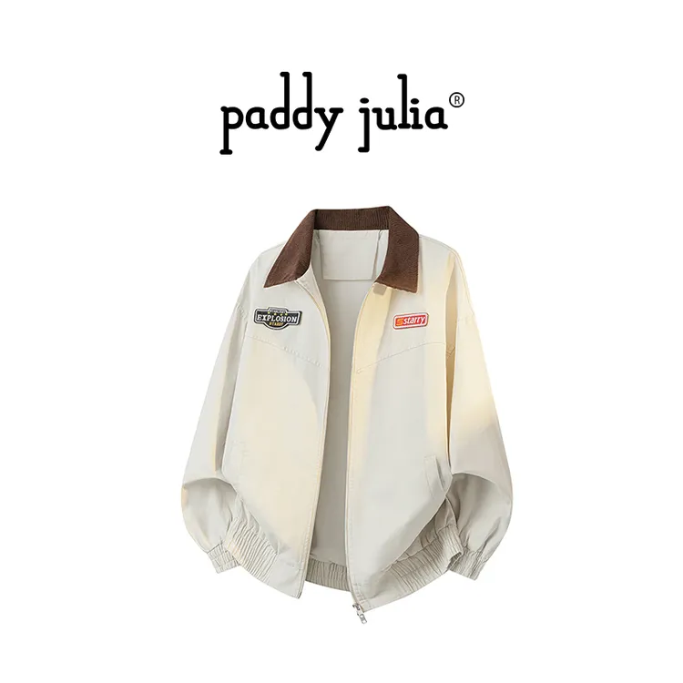 Paddy julia美式高级感夹克男秋季宽松立领装饰休闲拼接外套男装