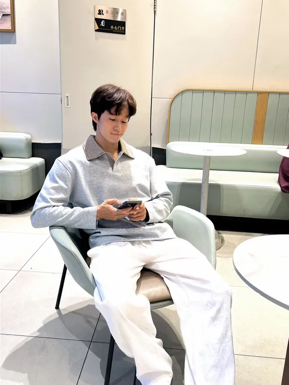 Dc秋冬老钱风千鸟格polo领太空棉休闲百搭学院风长袖打底外穿