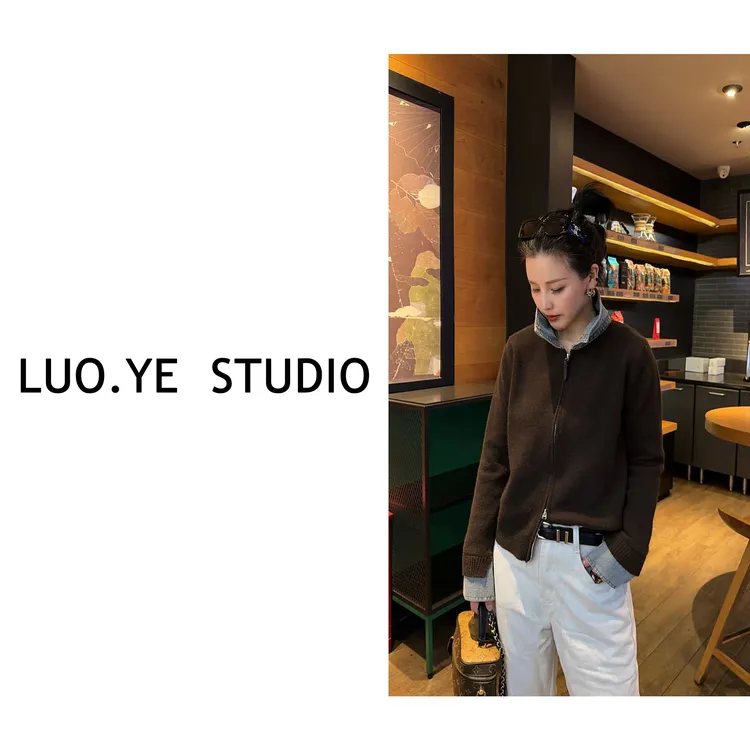罗爷 · 【西湖月】牛仔领羊毛开衫上衣外套针织长袖休闲时尚气质