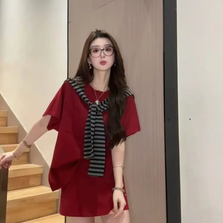 夏季新款纯色三件套休闲韩系高级宽松套装条纹设计感时尚气质百搭