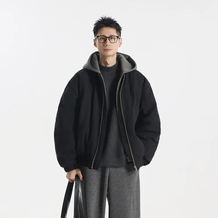 GCCDUPE77『间奏层』酵素水洗棉拼接假两件90白鸭绒连帽夹克羽绒服