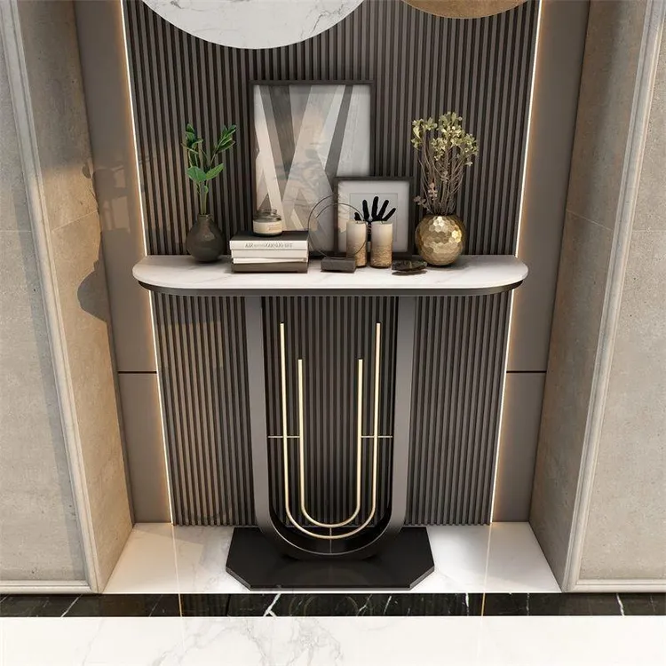 轻奢岩板意式玄关桌现代简约入户玄关桌超窄端景台半圆客厅长条桌