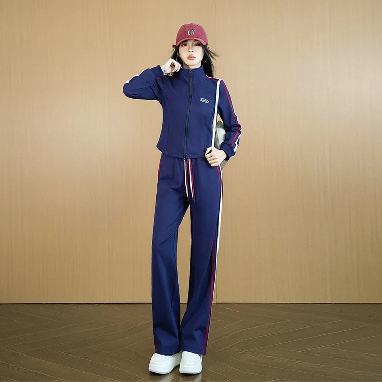 休闲运动套装秋季女时尚外套卫衣阔腿裤气质百搭减龄撞色两件套