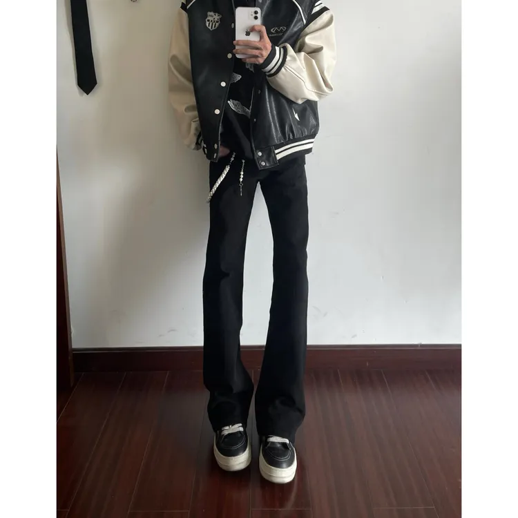 美式弯刀cleanfit百搭直筒微喇小众黑牛男女同款