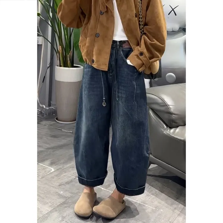 阔腿裤显瘦秋冬新款女牛仔裤子梨形身材大码香蕉裤时尚百搭萝卜裤