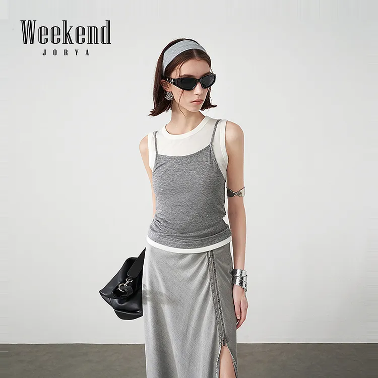 【商场同款】卓雅周末25夏新款气质修身简约百搭假两件T恤R221101B