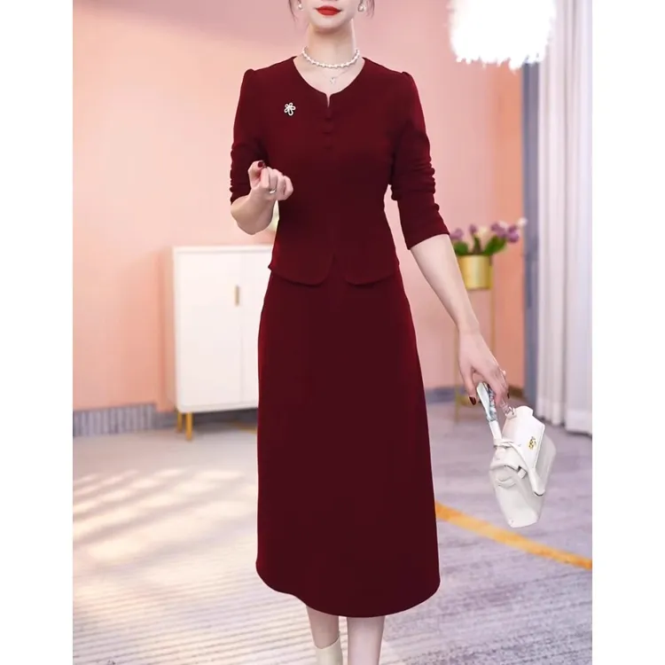 喜婆婆婚宴时尚连衣裙女2025春秋新款高档贵夫人气质显瘦长袖裙子