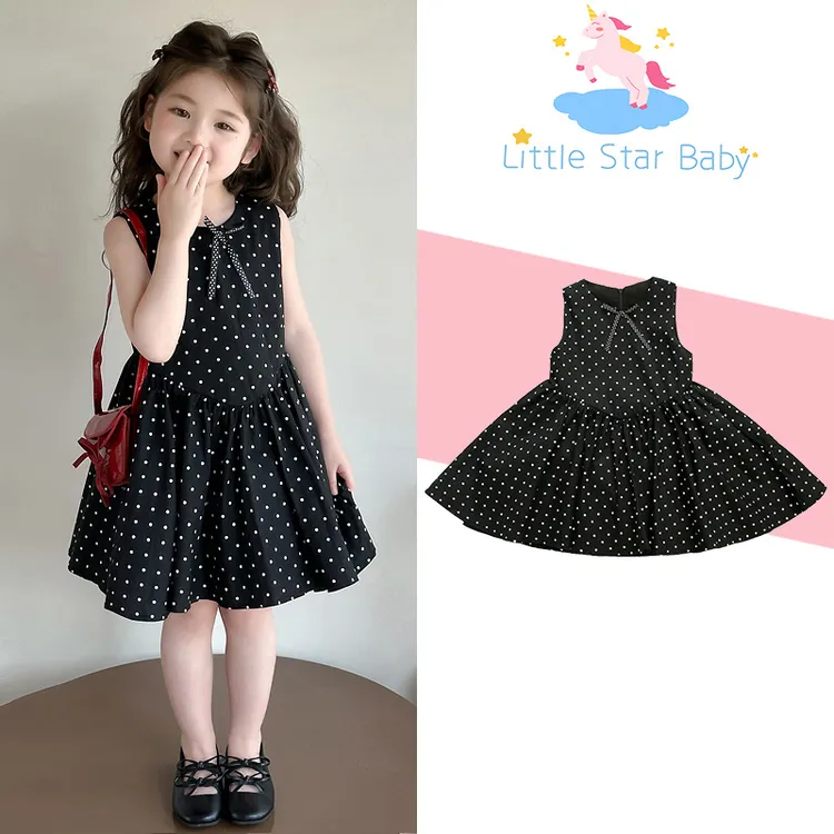 女童夏季连衣裙女宝韩版洋气背心裙小女孩夏装简约波点时髦儿童裙