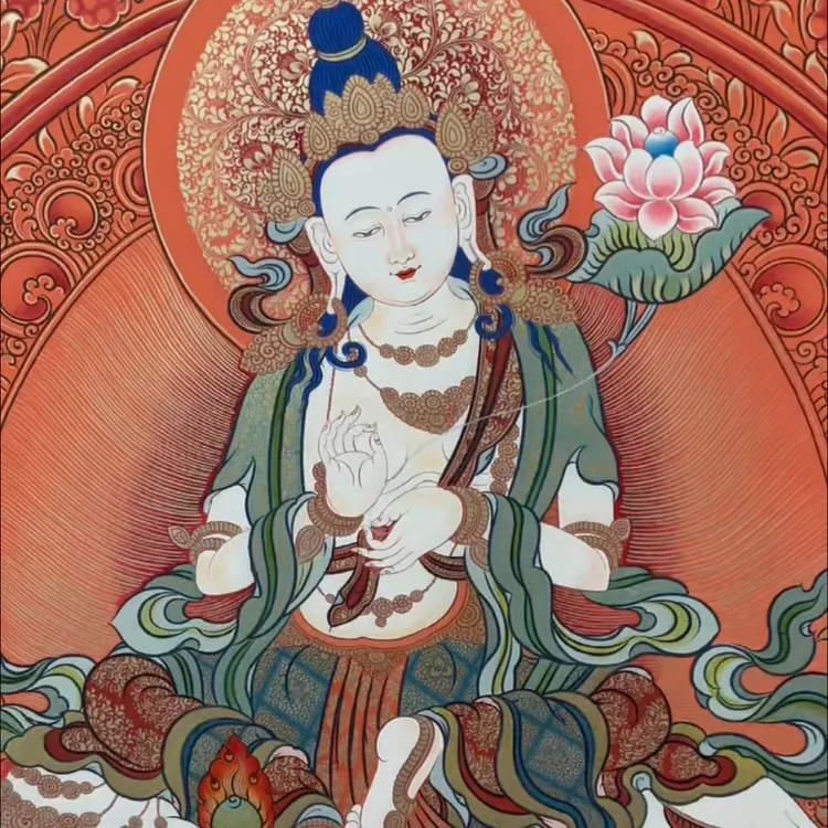 青海热贡绘制多尊文殊菩萨唐卡收藏级作品