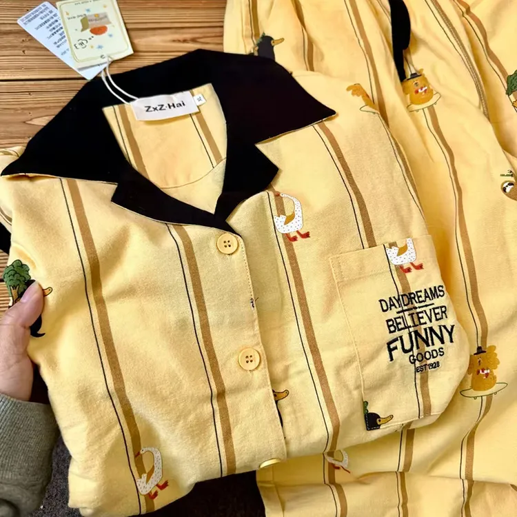 侘町动物派对纯棉长袖睡衣女款春秋2024新款家居服休闲可外穿套装