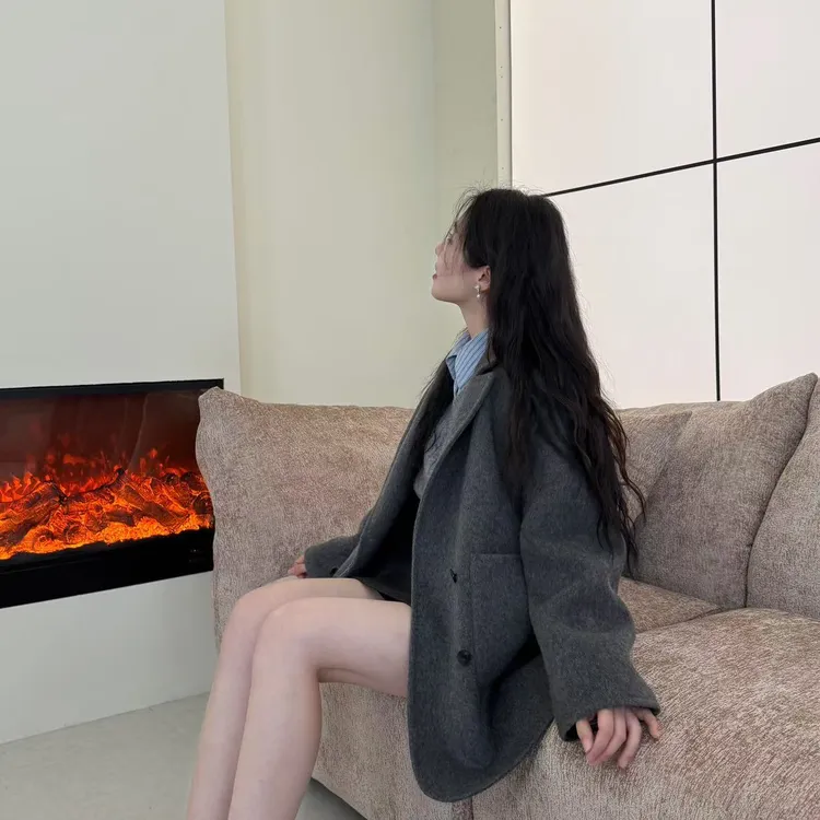 秋冬季新款定制版短款西装领双面手工大衣时尚气质外套春款411528