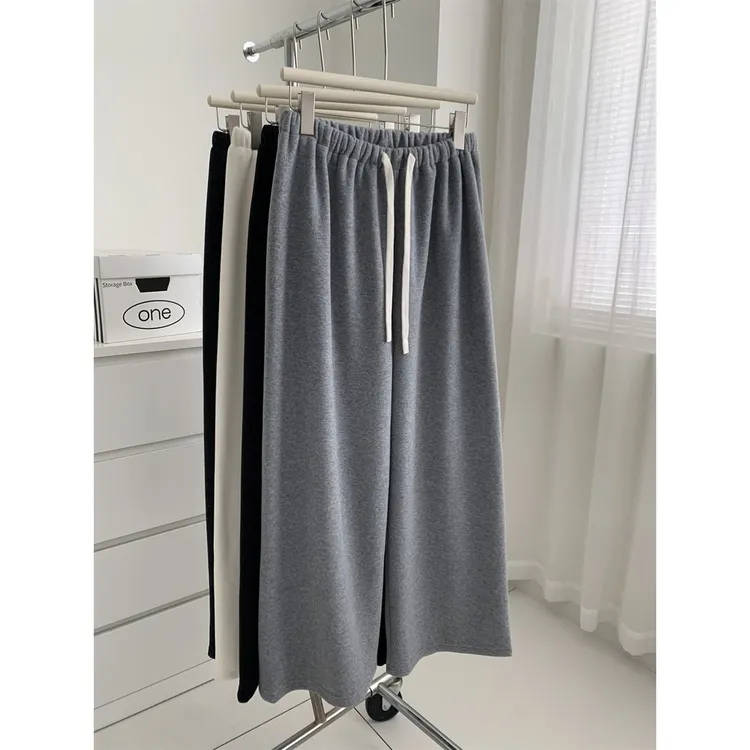 大码女装胖mm240斤慵懒风加绒阔腿裤女垂感显瘦遮胯休闲保暖长裤