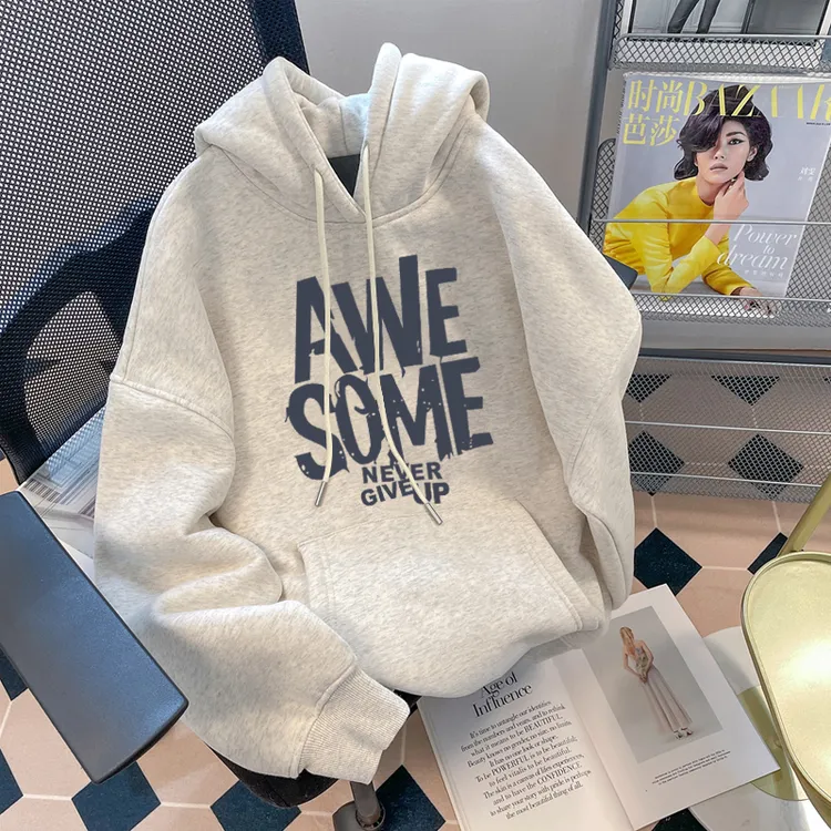 连帽卫衣女2025新款秋冬加绒加厚宽松包臂中长款韩版带帽情侣外套